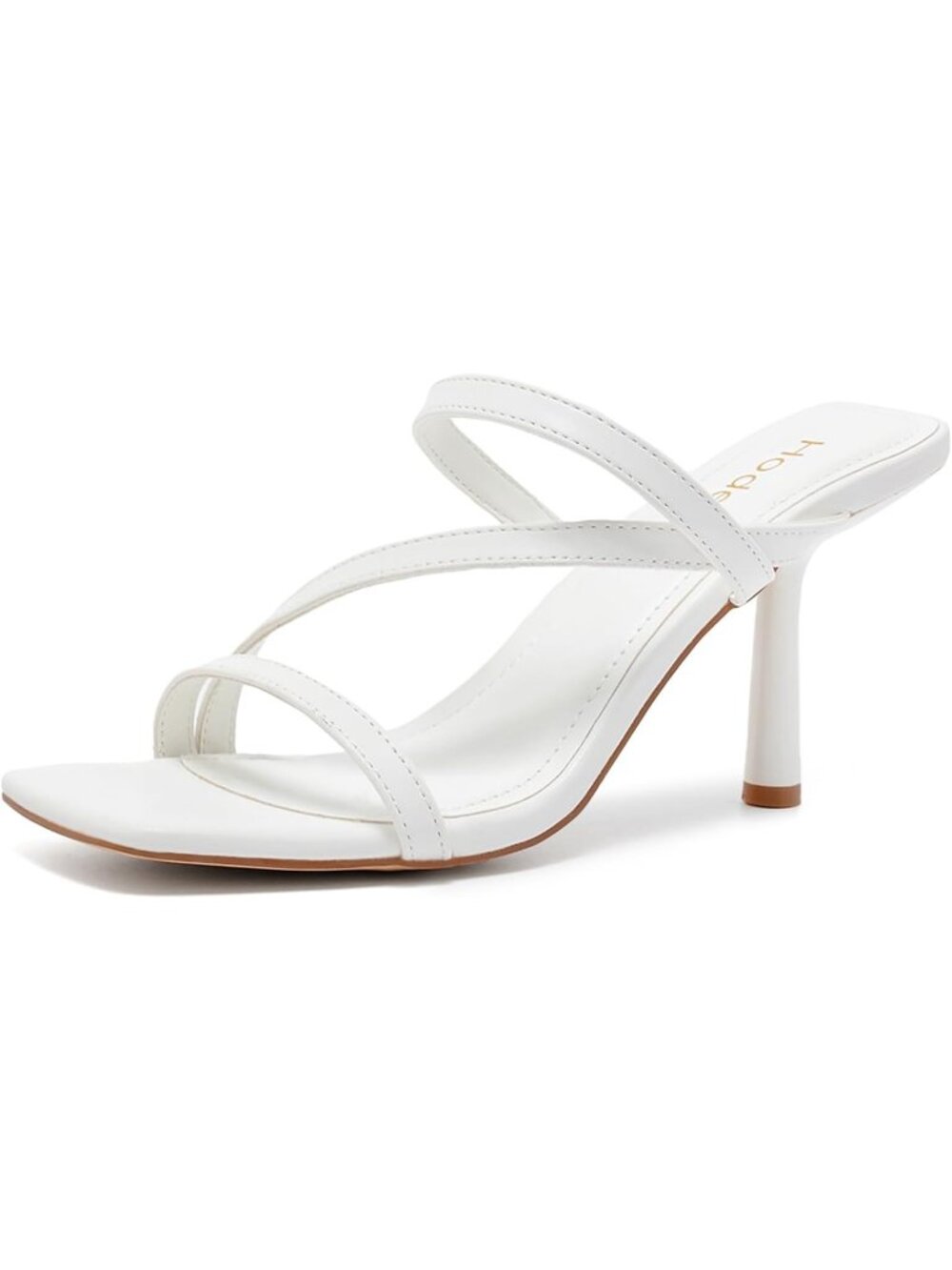 Women's White Faux Leather Square Toe Strappy 3 Inch Mules Stiletto High Heels